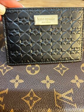 kate spade Black Quilted Heart-Embossed Leather Card Holder with Gold Plaque